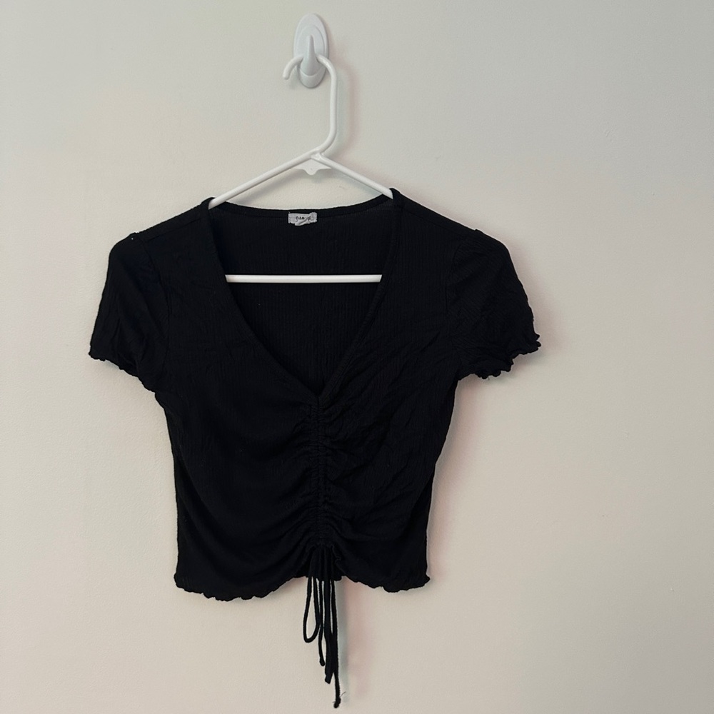 Garage Black Tie V Neck Crop Top